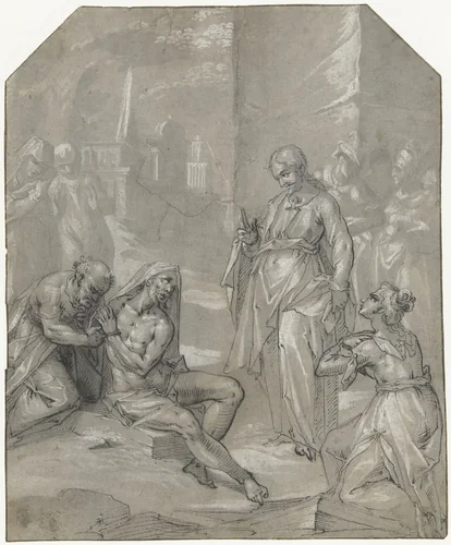 De opwekking van Lazarus by anonymous, drawing, 1600-1650