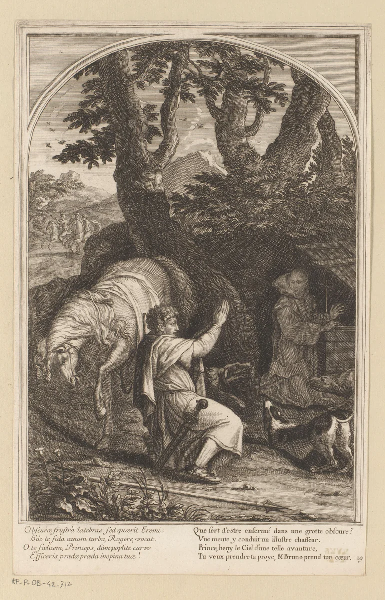 Ontmoeting tussen de Heilige Bruno en Comte Roger by François Chauveau, print, 1623-1676