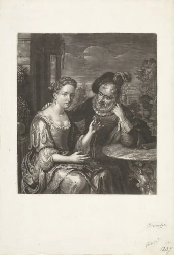 Jonge vrouw en oude man by Jan Broedelet, print, 1670-1700
