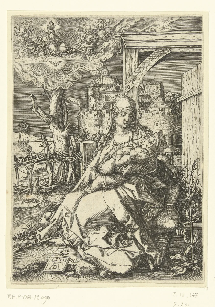 Maria met kind zittend in landschap by anonymous, print, 1520