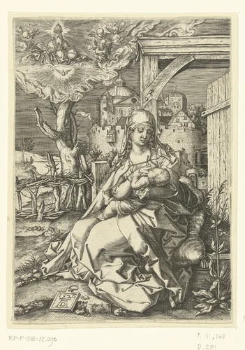 Maria met kind zittend in landschap by anonymous, print, 1520