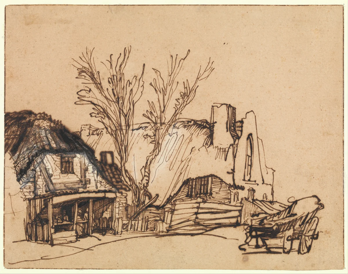 Two Cottages by Rembrandt van Rijn, drawing, 1636