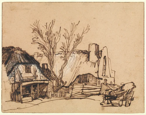 Two Cottages by Rembrandt van Rijn, drawing, 1636