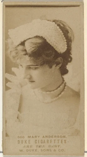 Card Number 566, Mary Anderson, from the Actors and Actresses series (N145-7) issued by Duke Sons & Co. to promote Duke Cigarettes by W. Duke, Sons & Co., photograph, 1880-1889