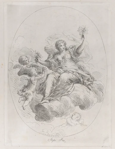 Allegorical figure on a cloud with putti, after Stefano Pozzi by Giuseppe Canale, print, 1740-1802