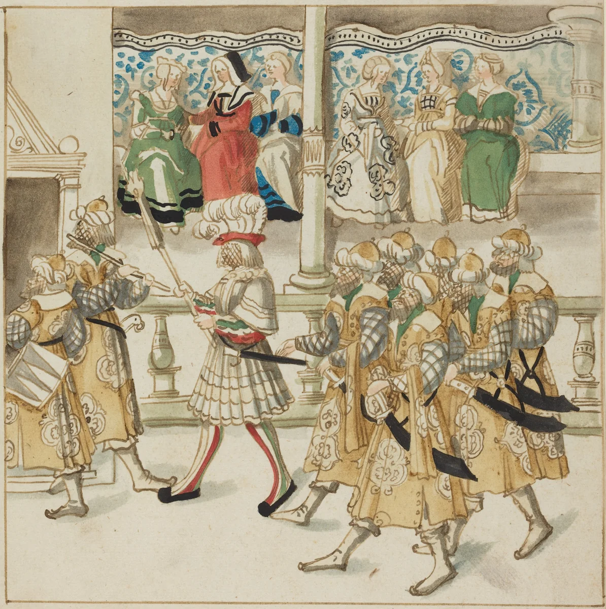 Parading Knights in Oriental Costume by German 16th Century, drawing, 1515