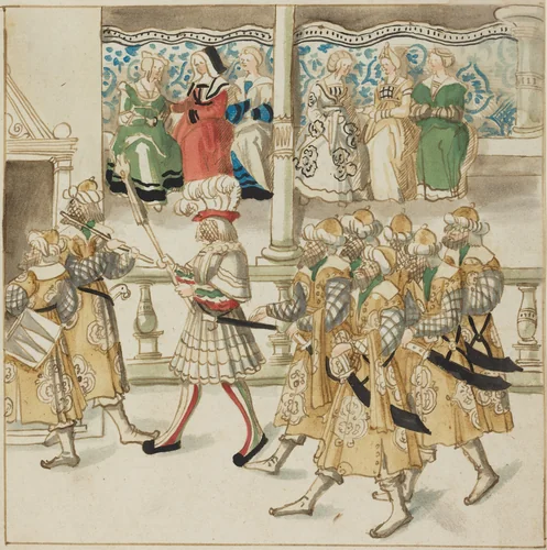 Parading Knights in Oriental Costume by German 16th Century, drawing, 1515