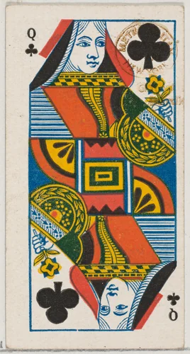 Queen of Clubs (black), from the Playing Cards series (N84) for Duke brand cigarettes by W. Duke, Sons & Co., print, 1888