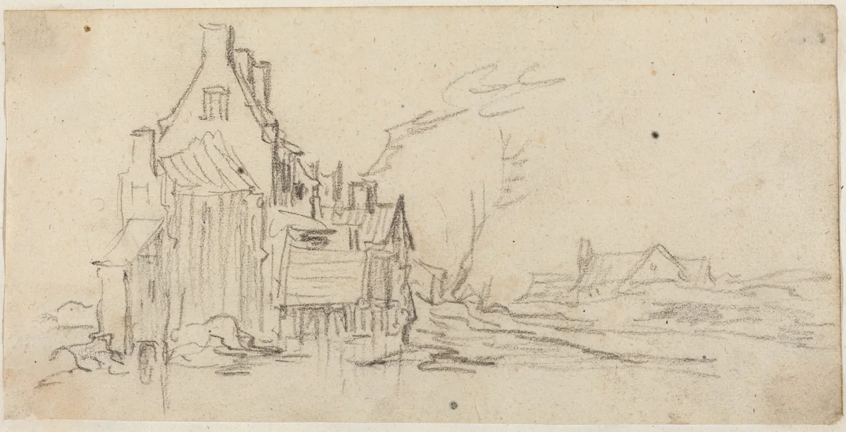 Houses by a Road by Jan van Goyen, drawing, 1627-1629