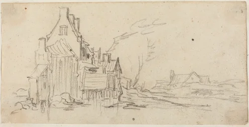 Houses by a Road by Jan van Goyen, drawing, 1627-1629