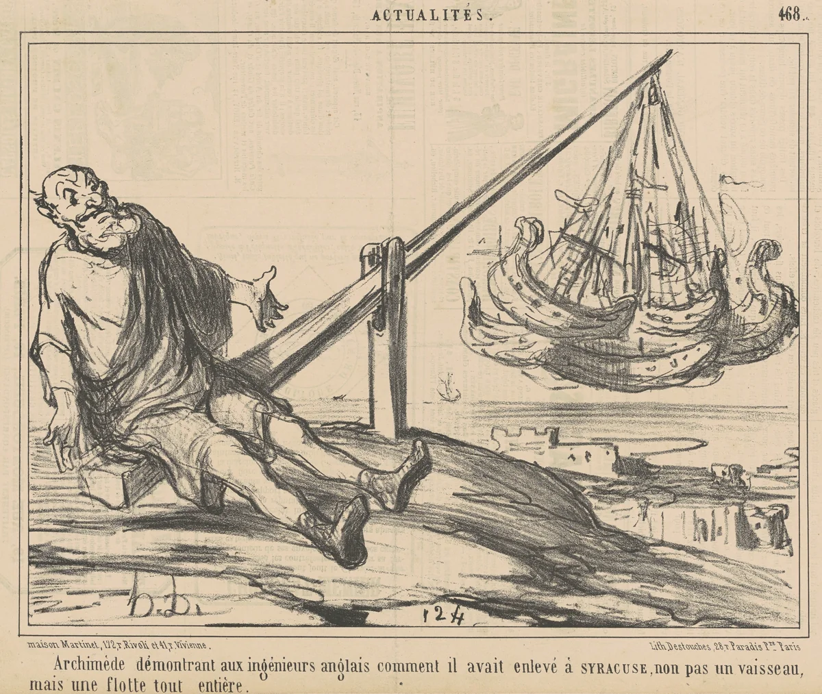 Archimède démontrant aux ingènieurs anglais ... by Honoré Daumier, print, 1857
