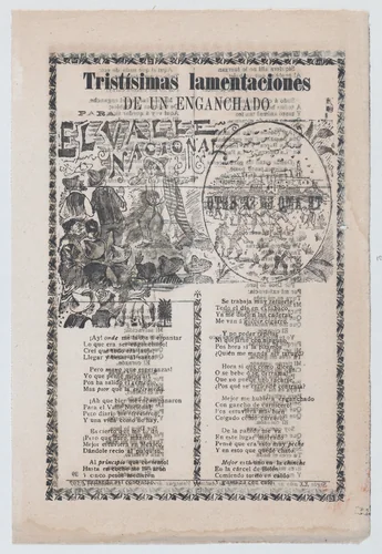 Broadsheet relating to people being tricked into working in tobacco fields, a man warning a crowd about harsh labor conditions by José Guadalupe Posada, print, 1903