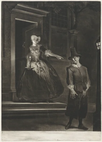 Jan Claasz of de gewaande dienstmaagd: de liefdesverklaring van Reinier Adriaansz by Cornelis Troost, print, 1706-1750