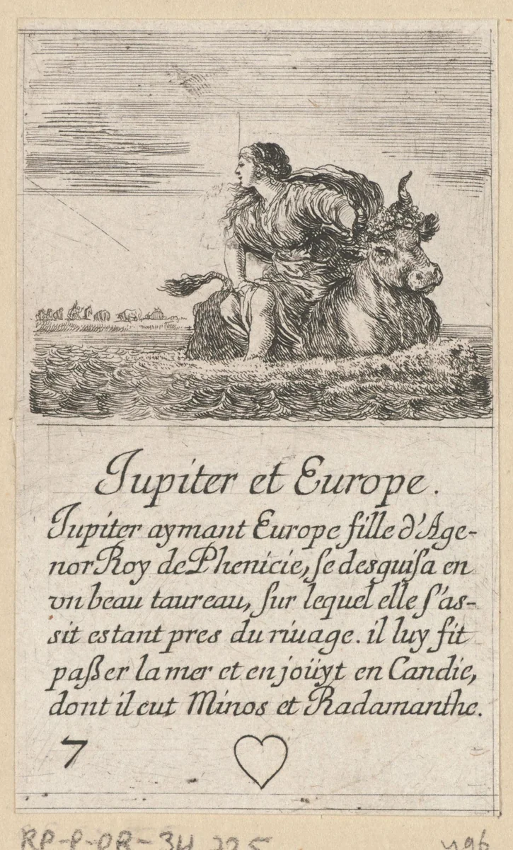 Jupiter en Europa by Stefano della Bella, print, 1620-1664