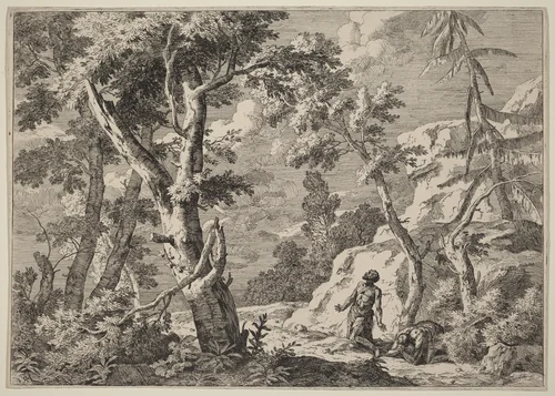 Two Men Penitent in the Wilderness by Marco Ricci, print, 1730