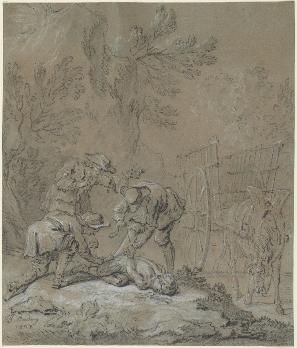 Ragotin lie par les parents du fou by Jean-Baptiste Oudry, drawing, 1727