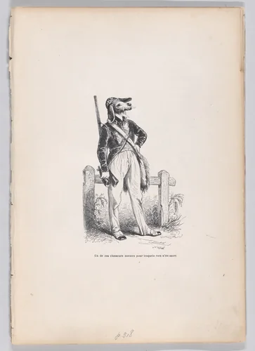 One of those novice hunters for whom nothing is sacred, from "Scenes from the Private and Public Life of Animals" by J. J. Grandville, print, 1832-1852