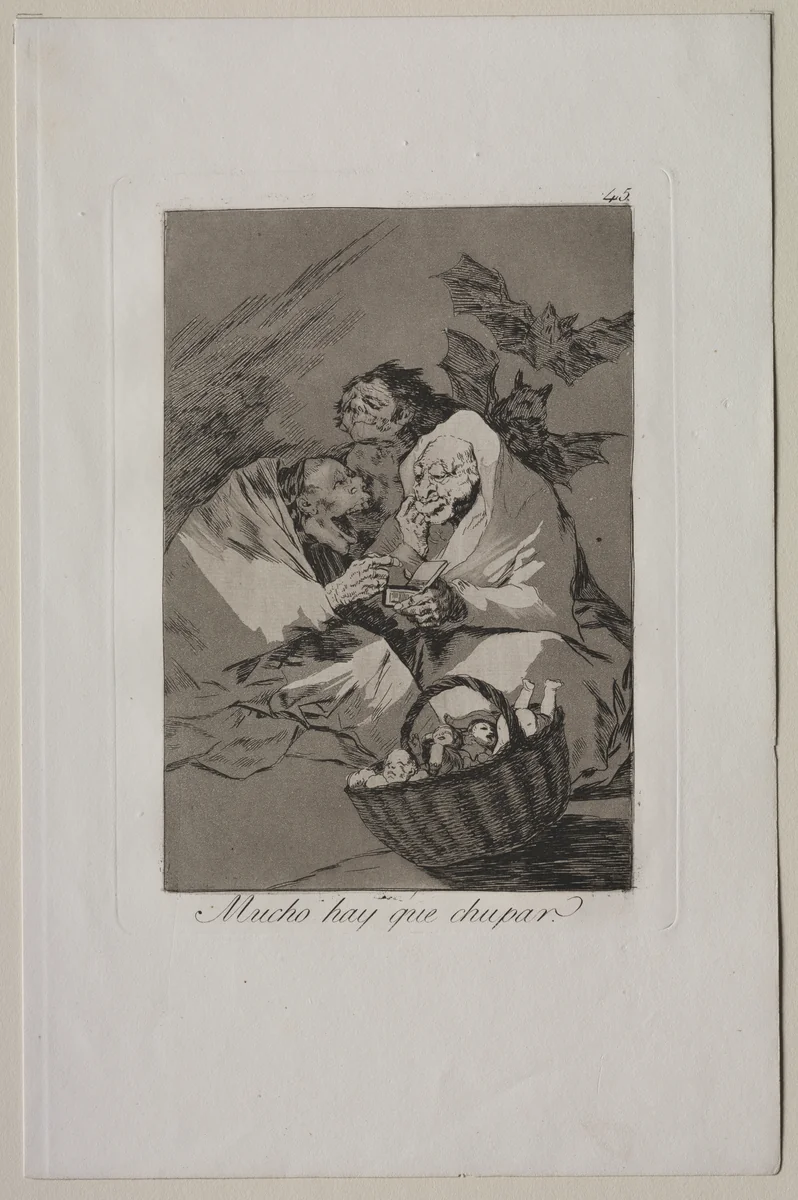 There is Plenty to Suck, Plate 45 by Francisco de Goya, print, 1799