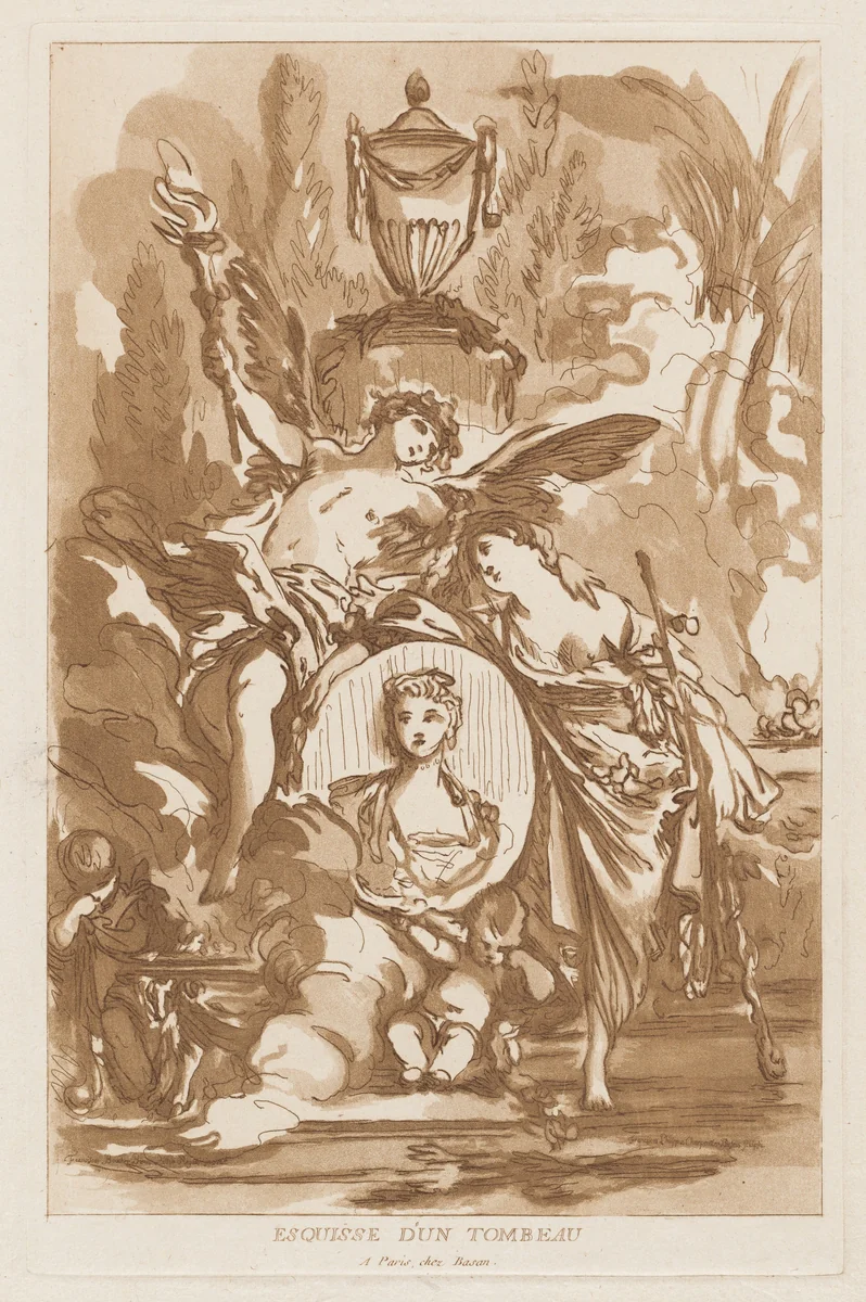 Esquisse d’un tombeau (Sketch for a Tomb) by François-Philippe Charpentier; François Boucher; Pierre-François Basan, print, 1766