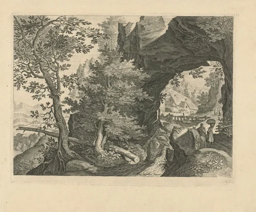 Landschap met een rotsgewelf by Aegidius Sadeler, print, 1597-1629
