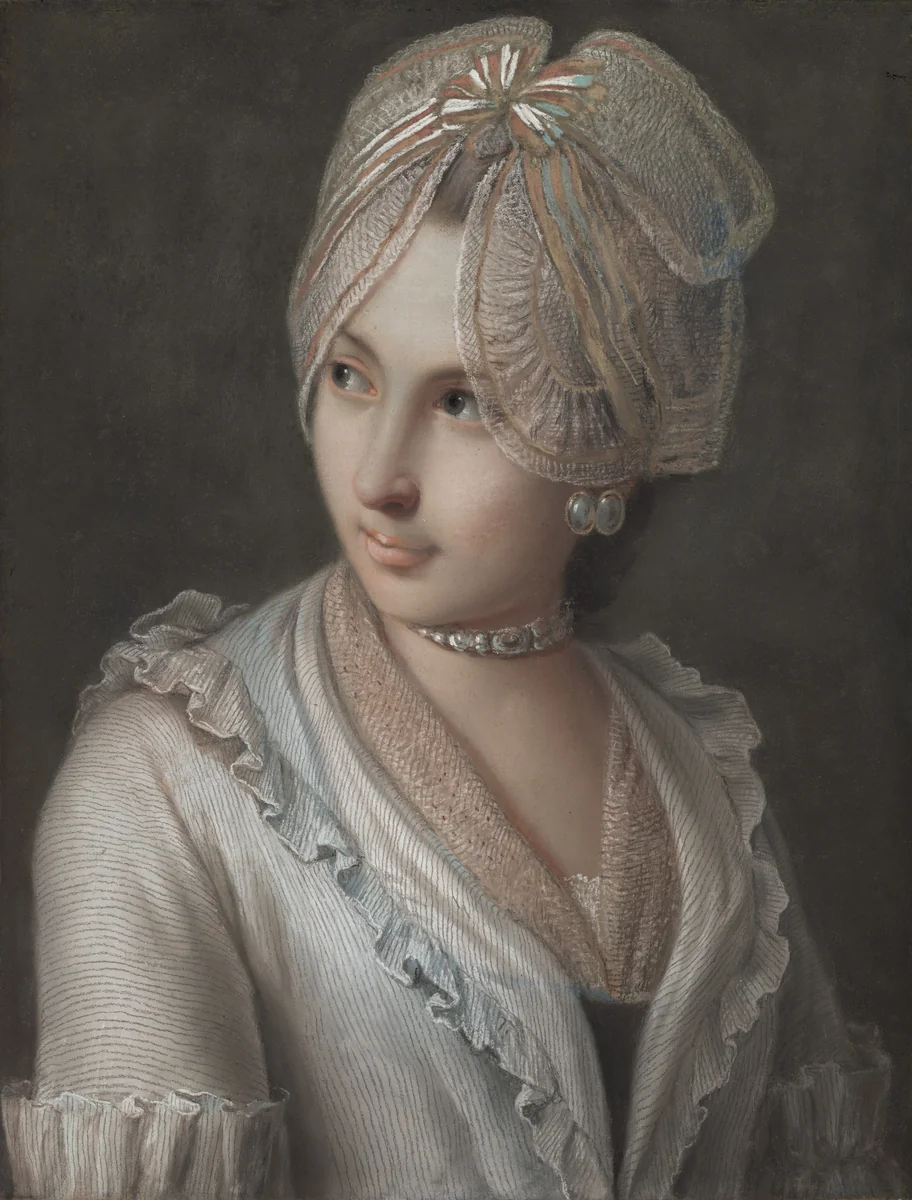 An Elegant Young Lady with a Lace Cap by Pietro Rotari, drawing, 1750-1756