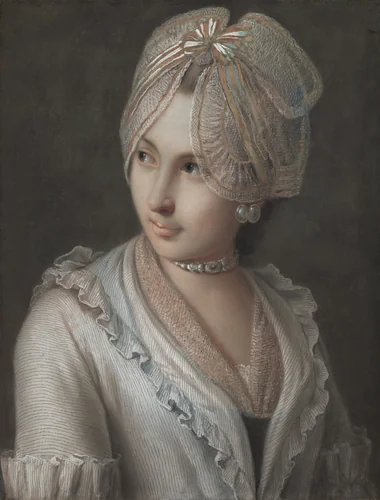 An Elegant Young Lady with a Lace Cap by Pietro Rotari, drawing, 1750-1756