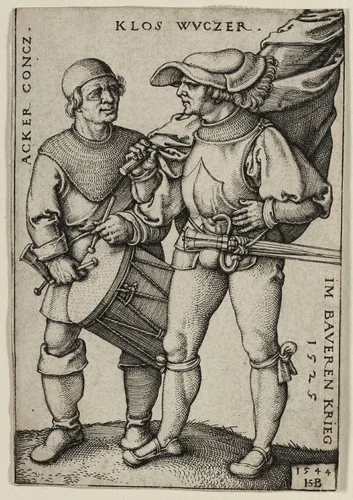 Standard-Bearer and Drummer by Sebald Beham, print, 1544