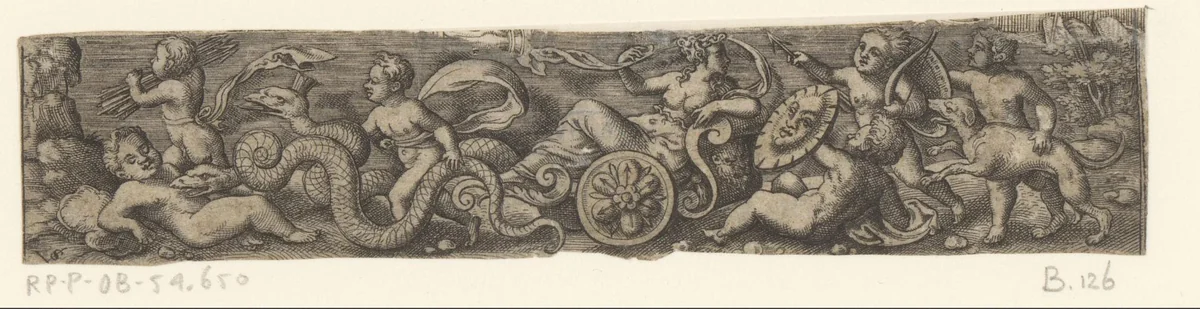 Ceres of Cybele in een slangenwagen met putti by Unknown, print, 1524-1562