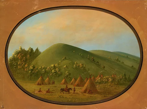 A Small Cheyenne Village by George Catlin, painting, 1861-1869