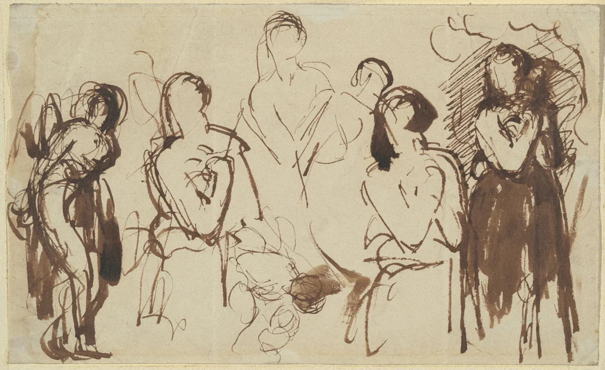 Studies for Joan of Arc by William Etty, drawing, 1843-1847