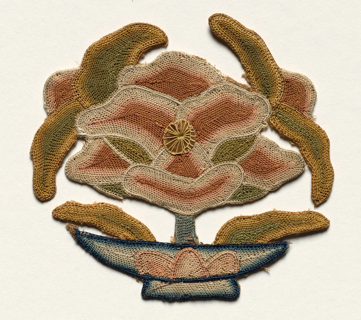 Fragment of Lotus Flower surrounded by Leaves by Unknown, textile, 1300-1399
