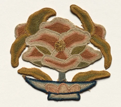 Fragment of Lotus Flower surrounded by Leaves by Unknown, textile, 1300-1399