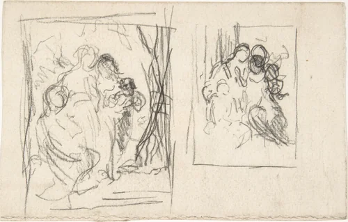 Two studies for a figure composition, including three women and a child by Narcisse Virgile Diaz de la Peña, drawing, 1820-1876