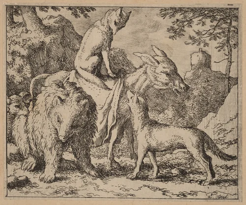 Reynard Seated Atop the Ass by Allart van Everdingen, print, 1645-1656