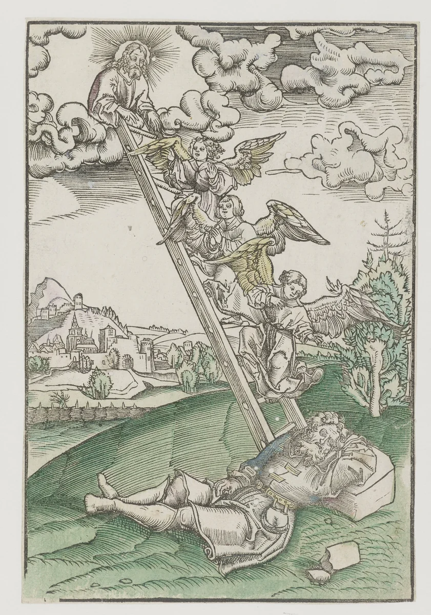 Droom van Jacob over een ladder by Lucas Cranach, print, 1523-1526