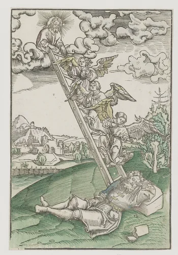 Droom van Jacob over een ladder by Lucas Cranach, print, 1523-1526