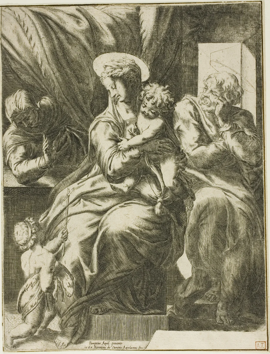 The Holy Family by Orazio de Santis, print, 1568