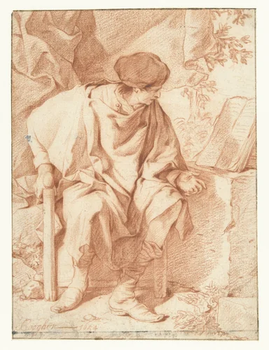 Landschap met een lezende man by Leendert van der Cooghen, drawing, 1654