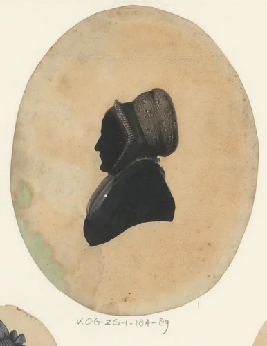Silhouetportret van een onbekende oude vrouw met muts by anonymous, drawing, 1775-1849