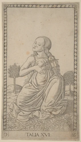 Talia (Thalia) by Master of the E-Series Tarocchi, print, 1465