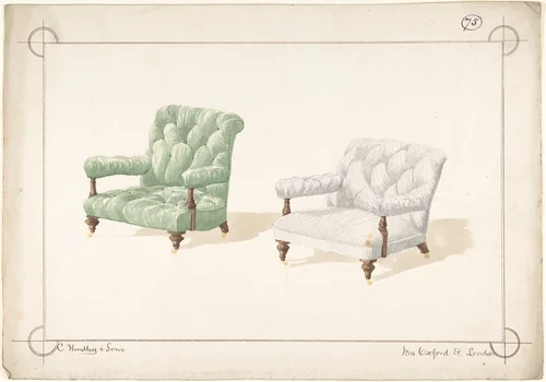 Designs for Two Chairs by Charles Hindley and Sons, drawing, 1841-1884