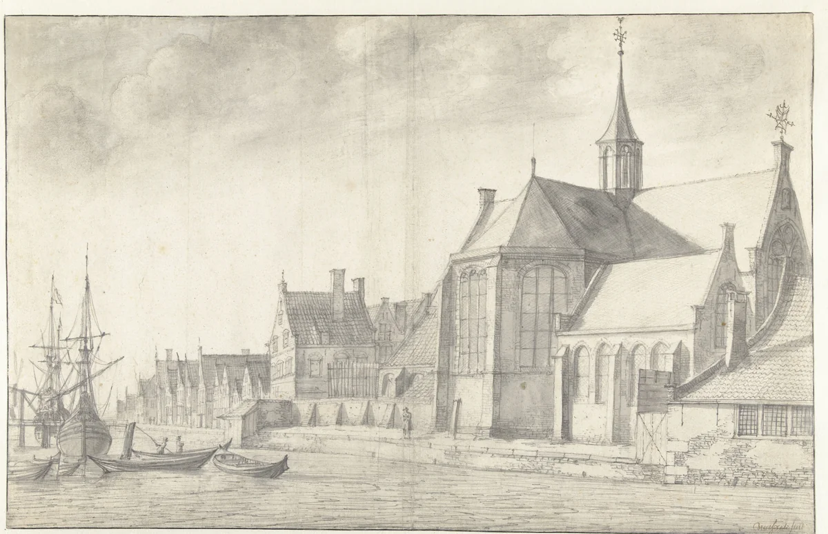 Kerk te Delfshaven by Jan Abrahamsz. Beerstraten, drawing, 1600-1699