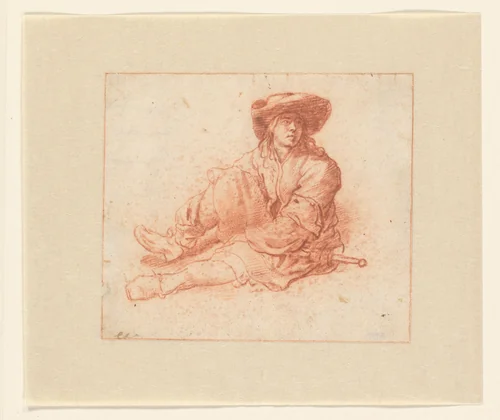 Jongeman, zittend op de grond by Adriaen van de Velde, drawing, 1646-1672