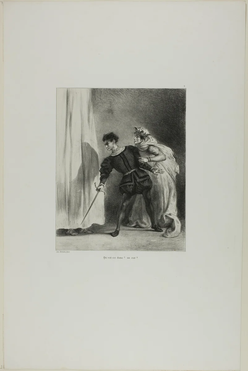 The Murder of Polonius, plate 9 from Hamlet by Eugène Delacroix, print, 1835-1843