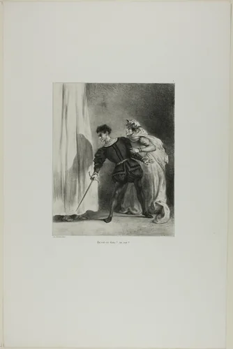 The Murder of Polonius, plate 9 from Hamlet by Eugène Delacroix, print, 1835-1843