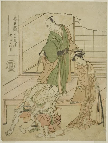 Act VII: The Ichiriki Teahouse in the play Chushingura Juichidan Tsuzuki by Katsukawa Shunsho (勝川 春章), print, 1781-1791