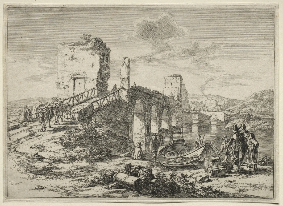 The Molle Bridge over the Tiber by Jan Both, print, 1636-1652