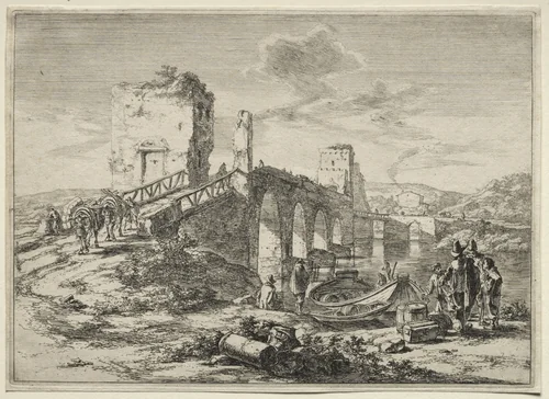 The Molle Bridge over the Tiber by Jan Both, print, 1636-1652