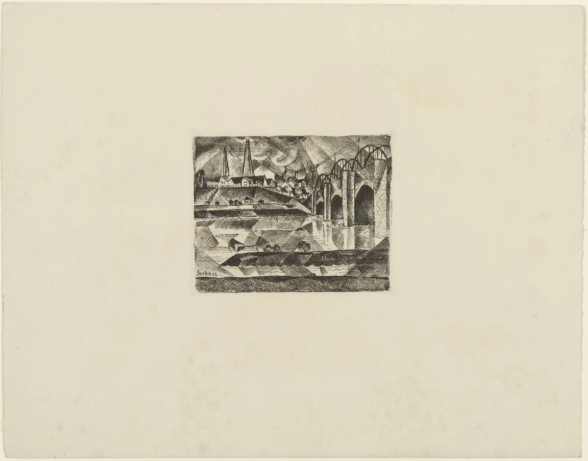 Bridge (Brücke) (plate, loose leaf) from the periodical Das Kunstblatt, vol. 2, no. 10 (Oct 1918) by Paul Adolf Seehaus, print, 1918