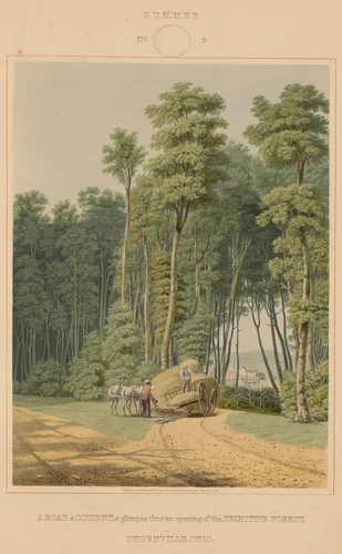 Summer--A Road Accident. A glimpse thro' an opening of the Primitive Forest. Thornville, Ohio by William James Bennett, print, 1841